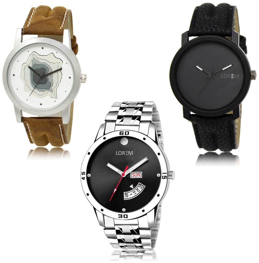 

LOREM LK-09-21-104 Day Date Function New Stylish Precious Design Pack of 3 Men watches