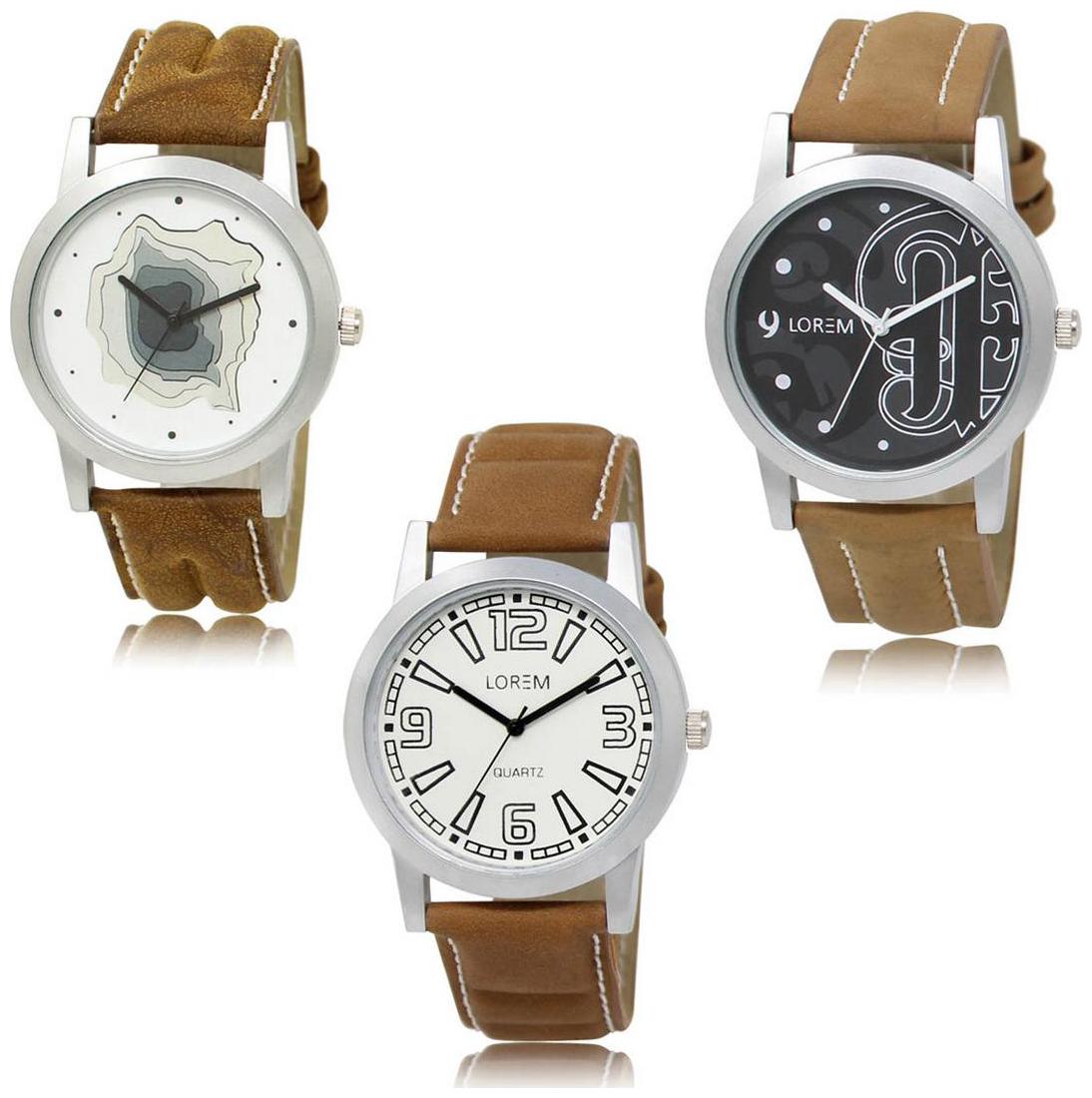 

LOREM LK-09-14-15 Brown Color Exclusive Designer Pack of 3 For Men watches