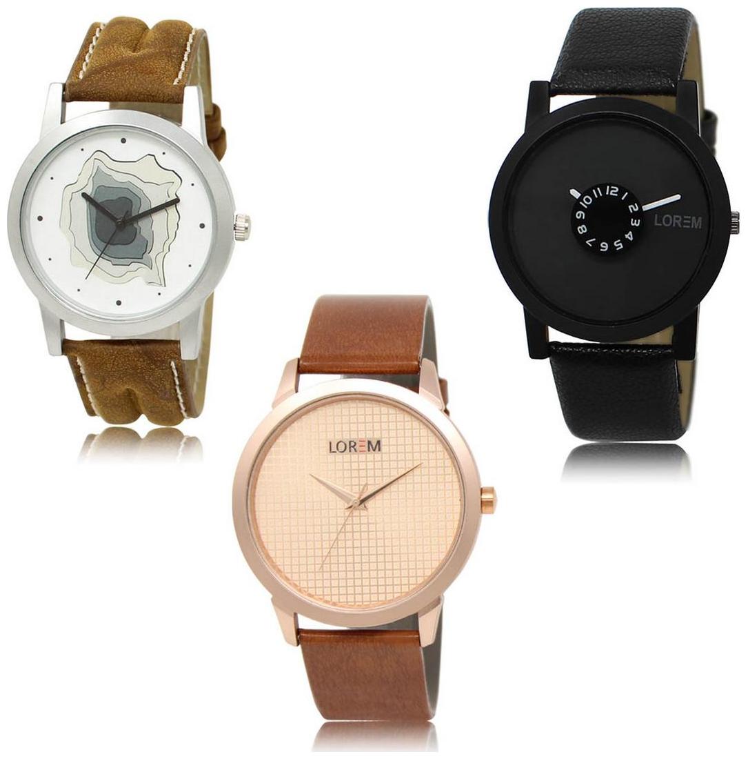 

LOREM LK-09-25-34 Multi Color New Stylish Precious Design Pack of 3 Men watches