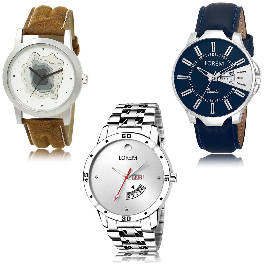 

LOREM LK-09-23-103 Day Date Function New Stylish Precious Design Pack of 3 Men watches