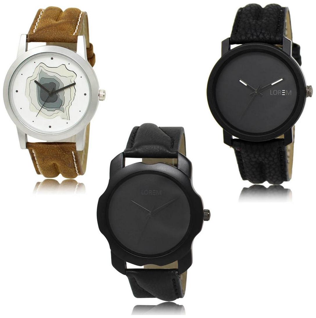 

LOREM LK-09-21-22 Black Color New Stylish Precious Design Pack of 3 Men watches