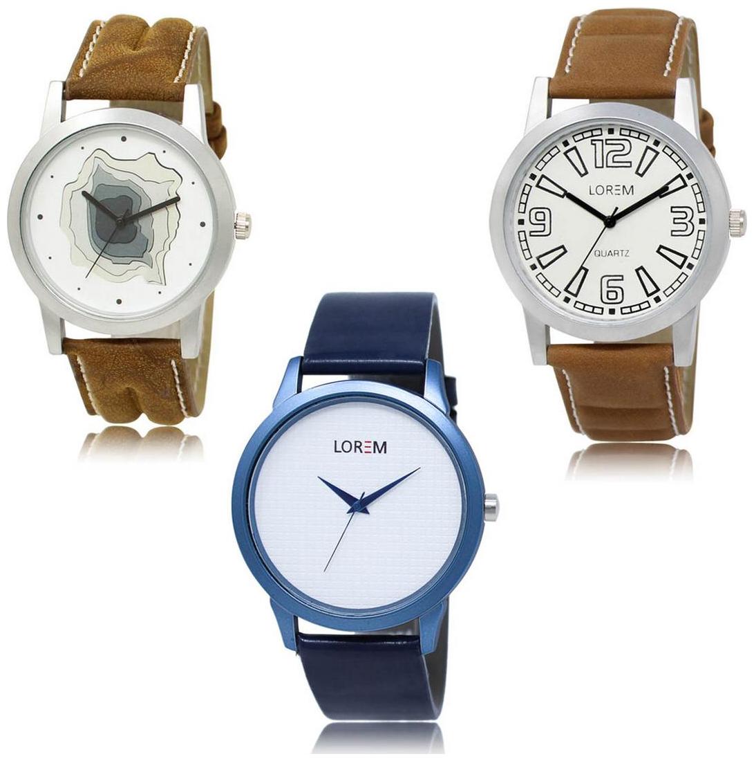 

LOREM LK-09-15-33 Multi Color New Stylish Precious Design Pack of 3 Men watches
