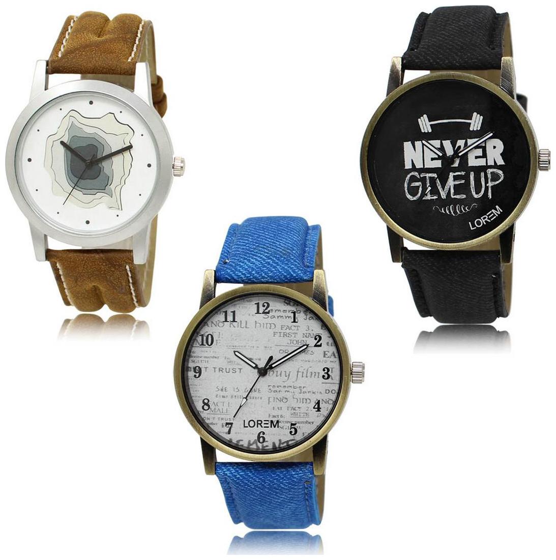 

LOREM LK-09-27-28 Multi Color Exclusive Designer Pack of 3 For Men watches