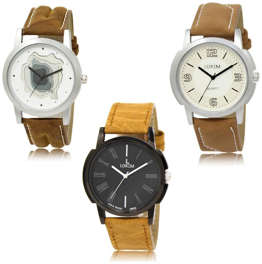 

LOREM LK-09-16-19 Brown Color New Stylish Precious Design Pack of 3 Men watches