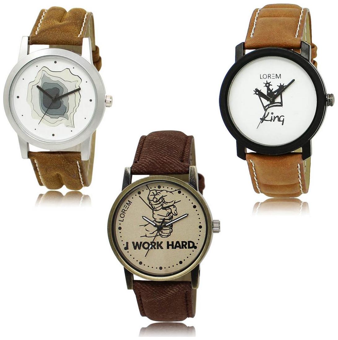 

LOREM LK-09-18-29 Brown Color Exclusive Designer Pack of 3 For Men watches