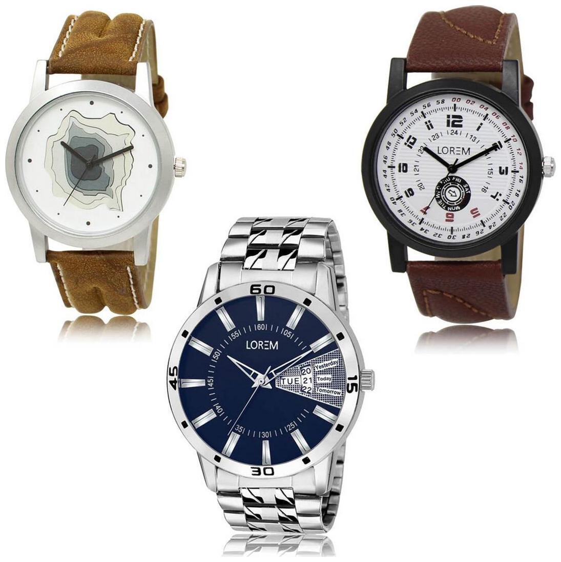 

LOREM LK-09-11-102 Day Date Function Exclusive Designer Pack of 3 For Men watches