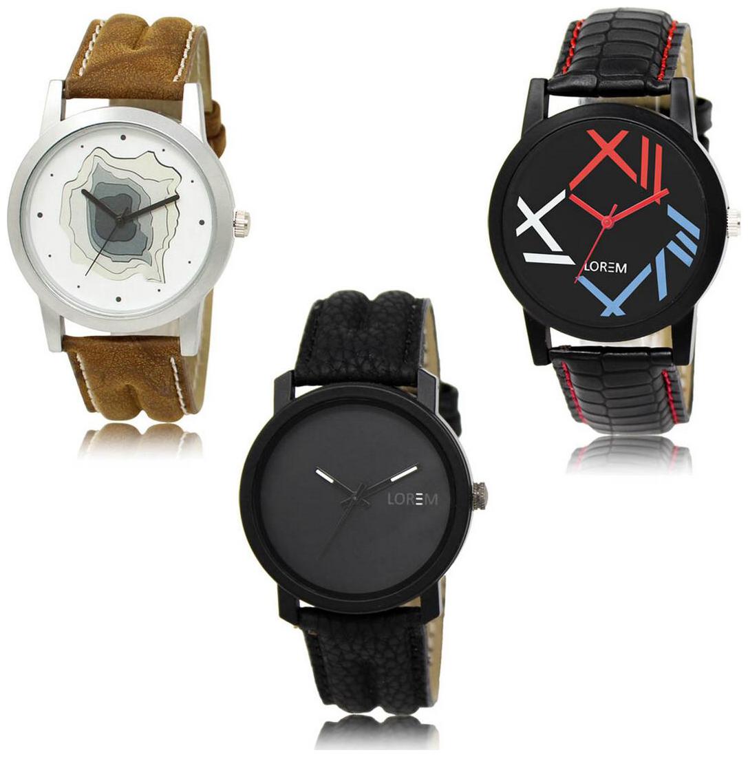 

LOREM LK-09-12-21 Black Color New Stylish Precious Design Pack of 3 Men watches