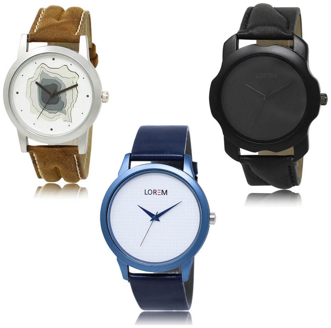

LOREM LK-09-22-33 Multi Color Exclusive Designer Pack of 3 For Men watches