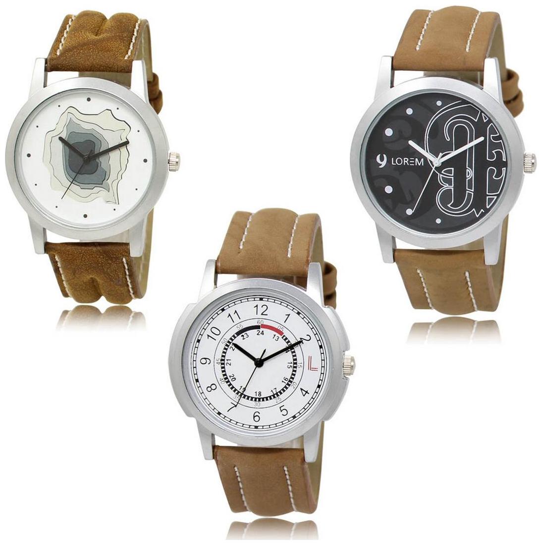 

LOREM LK-09-14-17 Brown Color Exclusive Designer Pack of 3 For Men watches