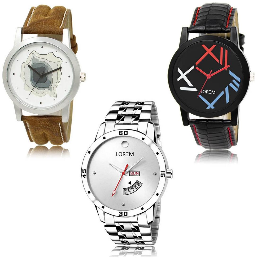 

LOREM LK-09-12-103 Day Date Function New Stylish Precious Design Pack of 3 Men watches