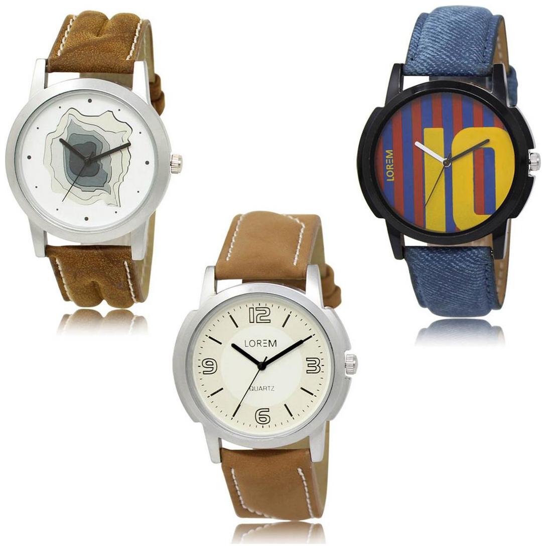 

LOREM LK-09-10-16 Multi Color New Stylish Precious Design Pack of 3 Men watches