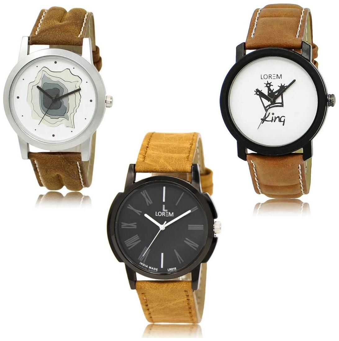 

LOREM LK-09-18-19 Brown Color Exclusive Designer Pack of 3 For Men watches