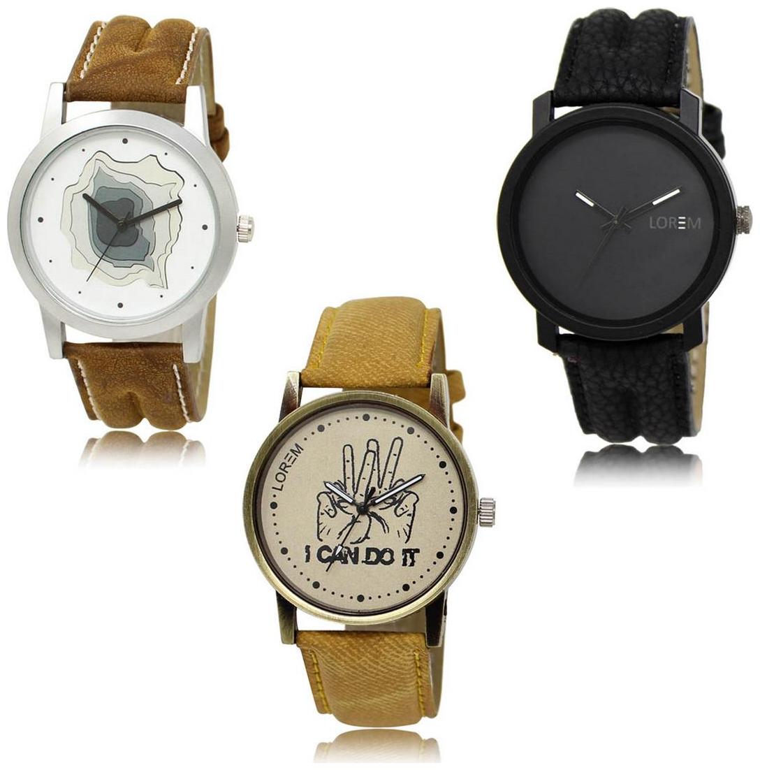 

LOREM LK-09-21-30 Multi Color New Stylish Precious Design Pack of 3 Men watches