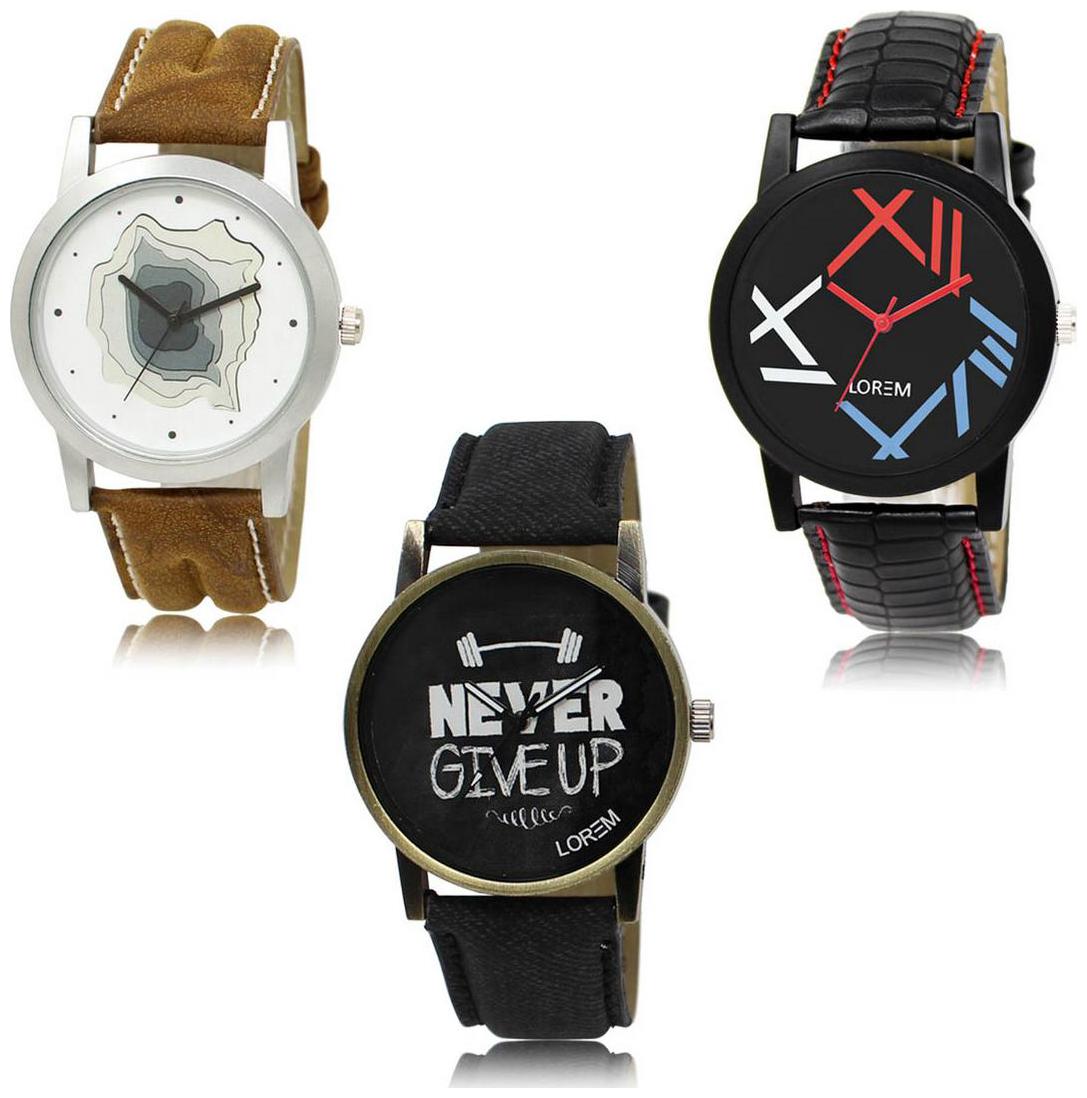

LOREM LK-09-12-27 Black Color New Stylish Precious Design Pack of 3 Men watches
