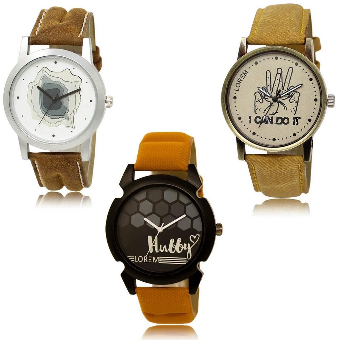 

LOREM LK-09-30-32 Multi Color New Stylish Precious Design Pack of 3 Men watches