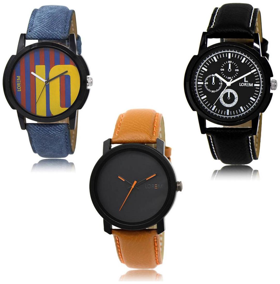 

LOREM LK-10-13-20 Multi Color New Stylish Precious Design Pack of 3 Men watches