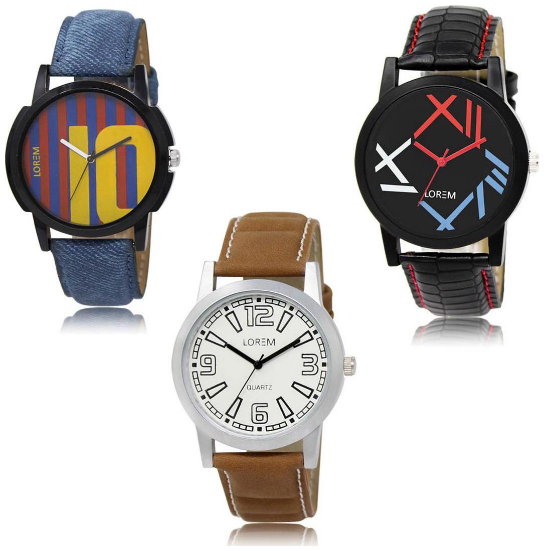 

LOREM LK-10-12-15 Multi Color New Stylish Precious Design Pack of 3 Men watches
