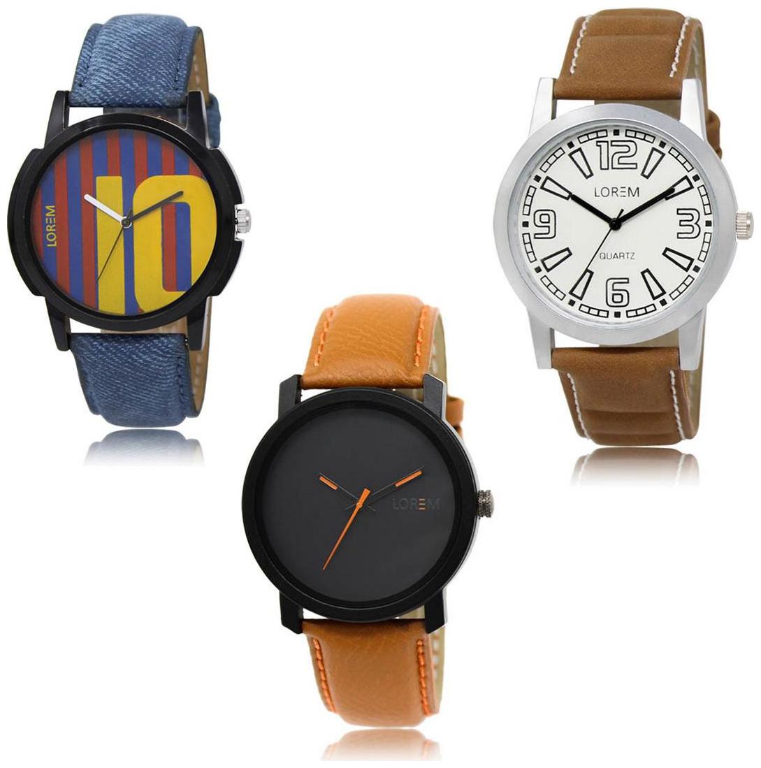

LOREM LK-10-15-20 Multi Color Exclusive Designer Pack of 3 For Men watches