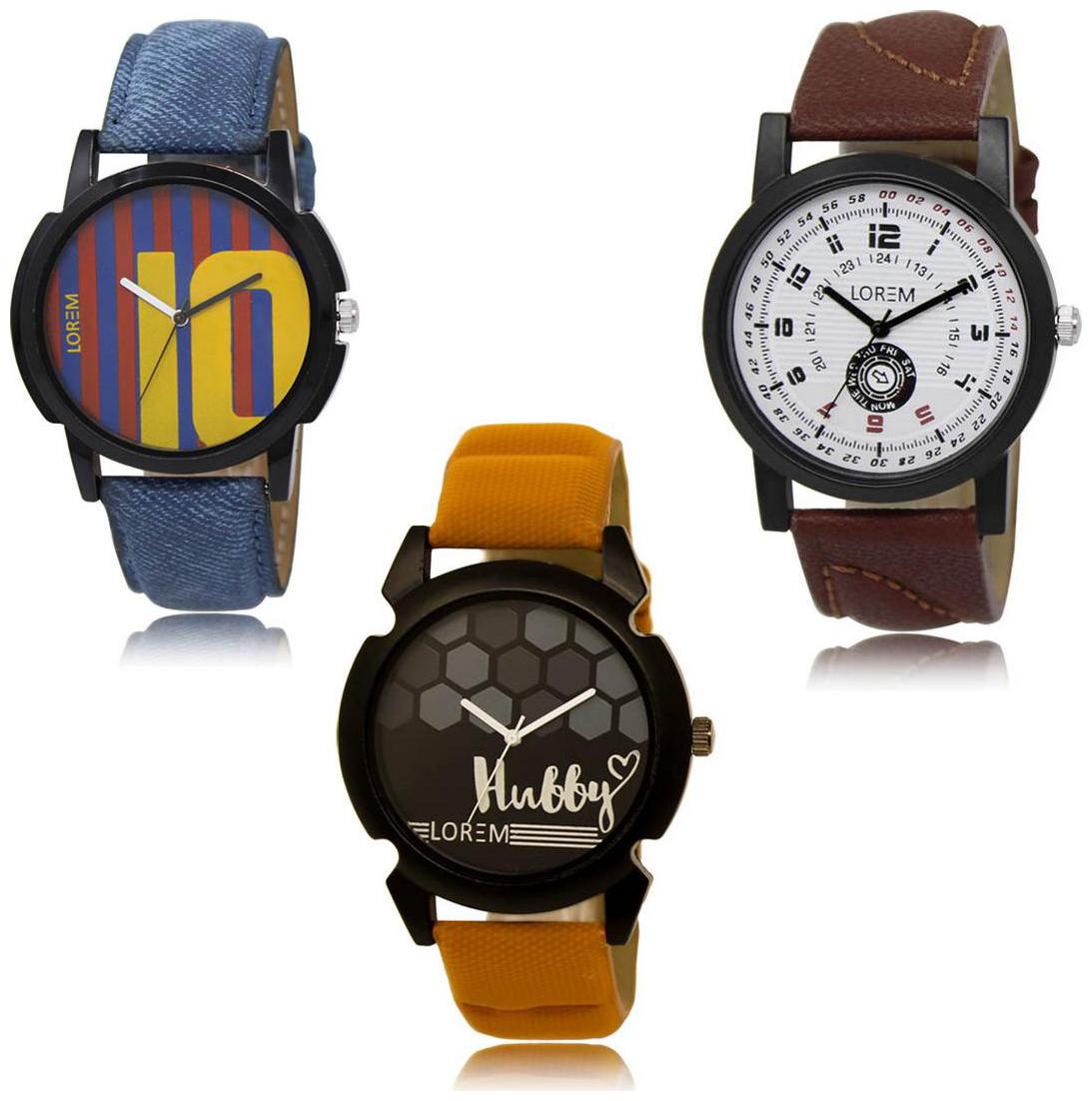 

LOREM LK-10-11-32 Multi Color Exclusive Designer Pack of 3 For Men watches