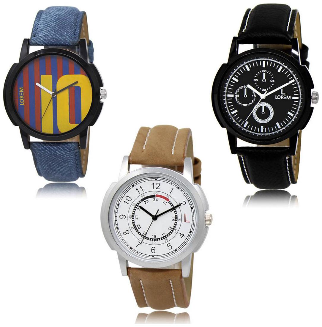 

LOREM LK-10-13-17 Multi Color Exclusive Designer Pack of 3 For Men watches