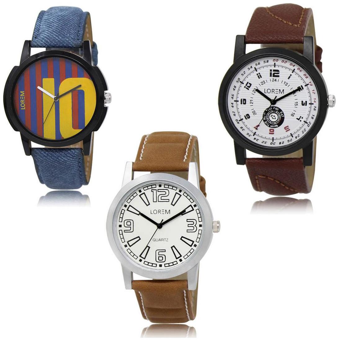 

LOREM LK-10-11-15 Brown Color New Stylish Precious Design Pack of 3 Men watches