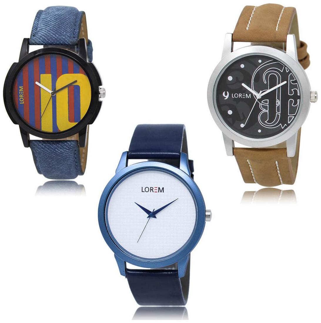 

LOREM LK-10-14-33 Multi Color Exclusive Designer Pack of 3 For Men watches