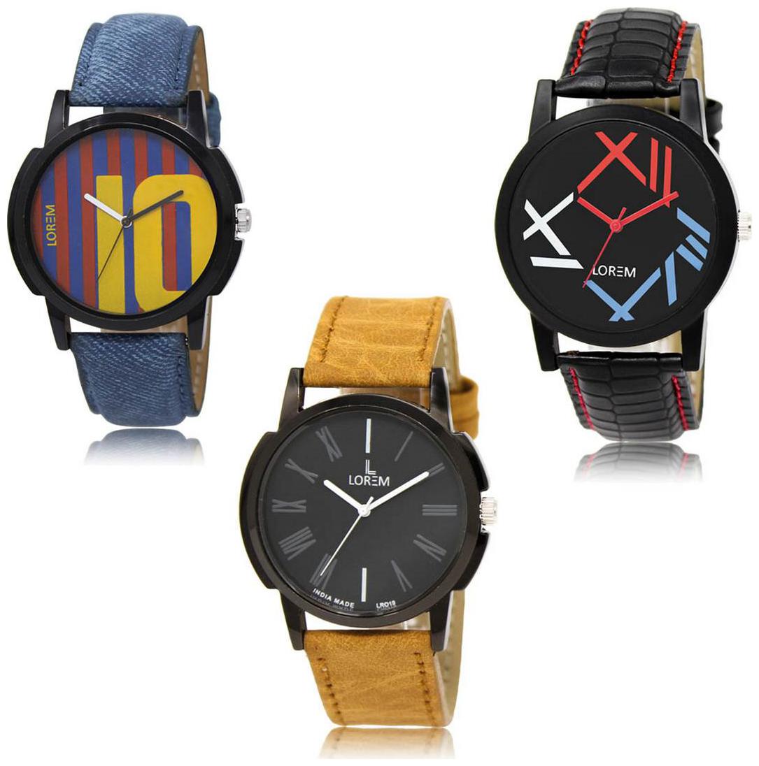 

LOREM LK-10-12-19 Multi Color New Stylish Precious Design Pack of 3 Men watches