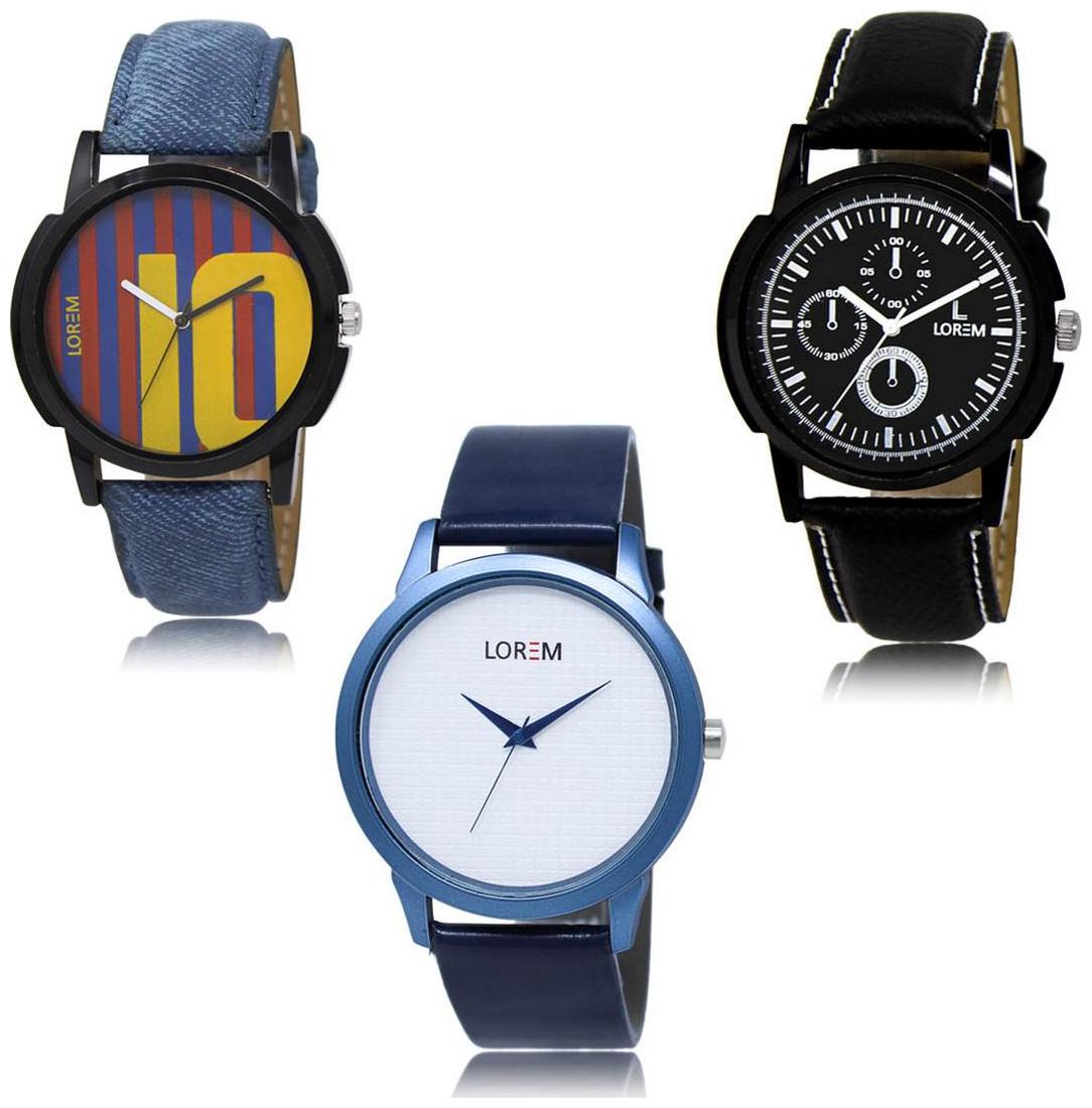 

LOREM LK-10-13-33 Multi Color Exclusive Designer Pack of 3 For Men watches