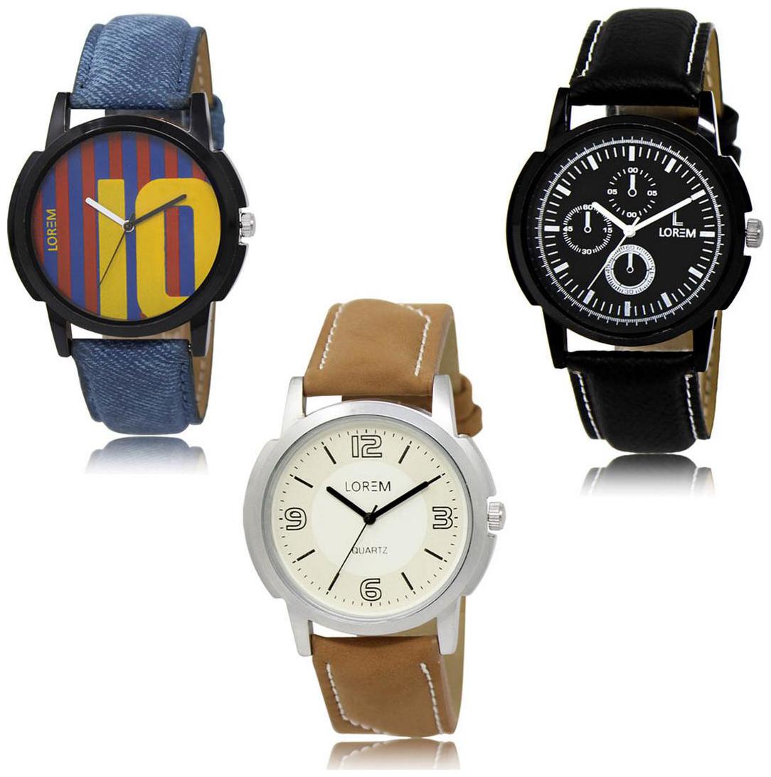 

LOREM LK-10-13-16 Multi Color New Stylish Precious Design Pack of 3 Men watches