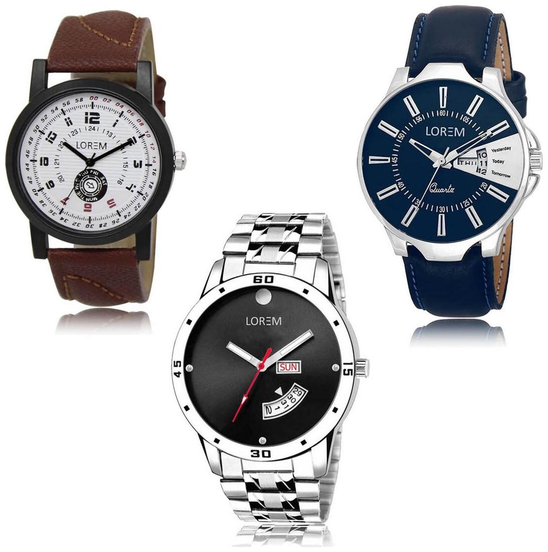 

LOREM LK-11-23-104 Day Date Function New Stylish Precious Design Pack of 3