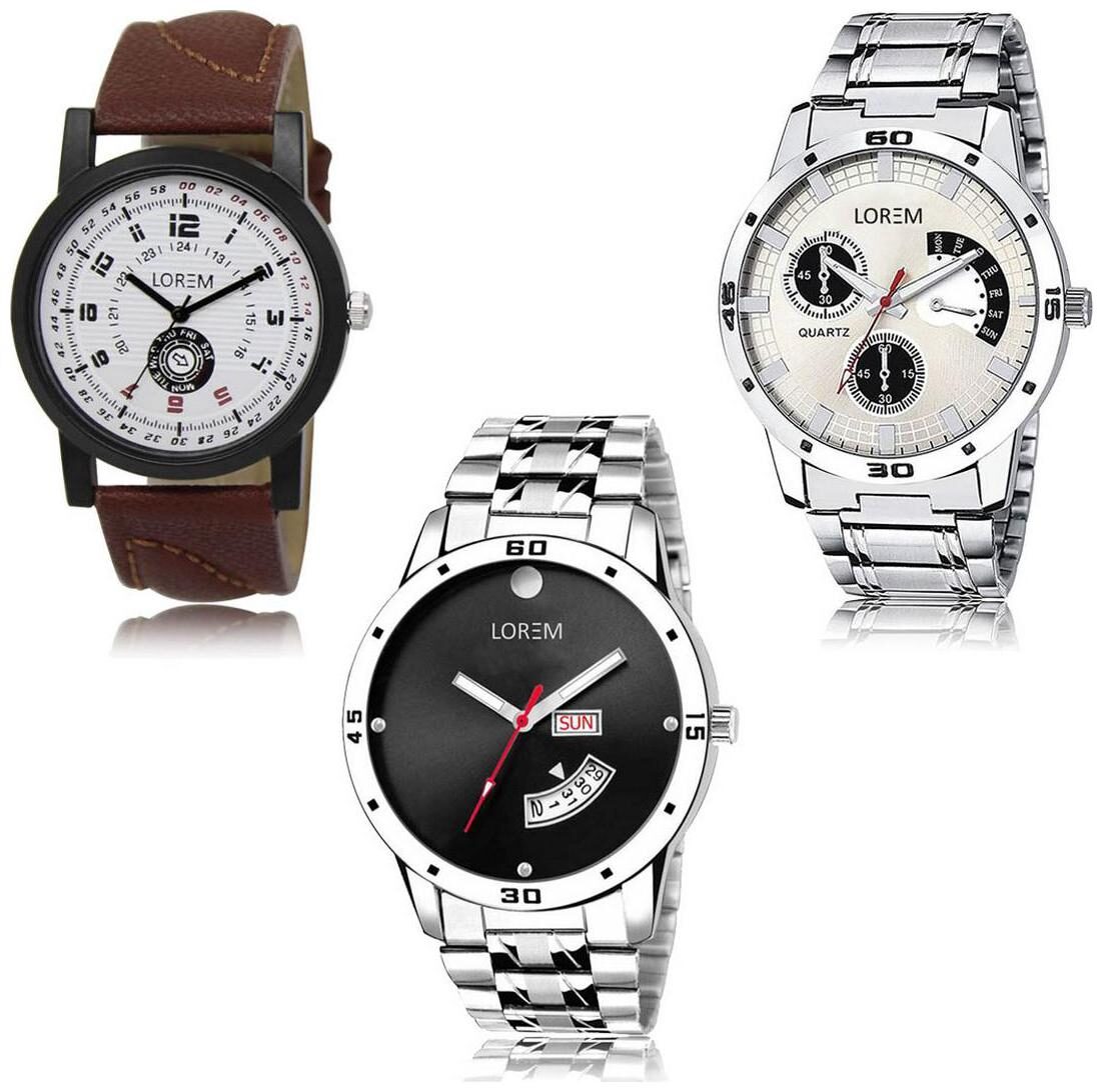 

LOREM LK-11-101-104 Day Date Function New Stylish Precious Design Pack of 3