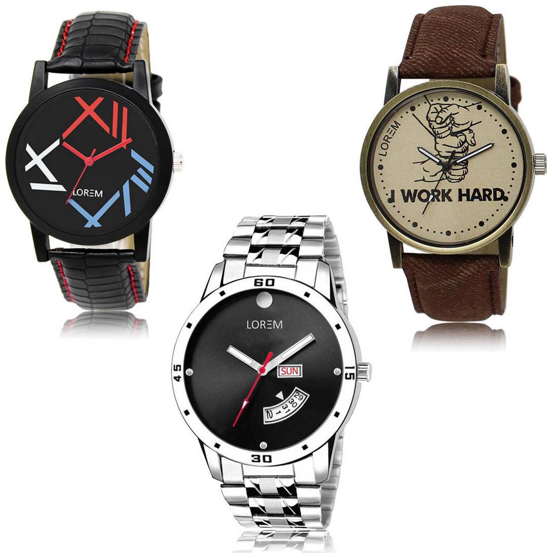 

LOREM LK-12-29-104 Day Date Function New Stylish Precious Design Pack of 3