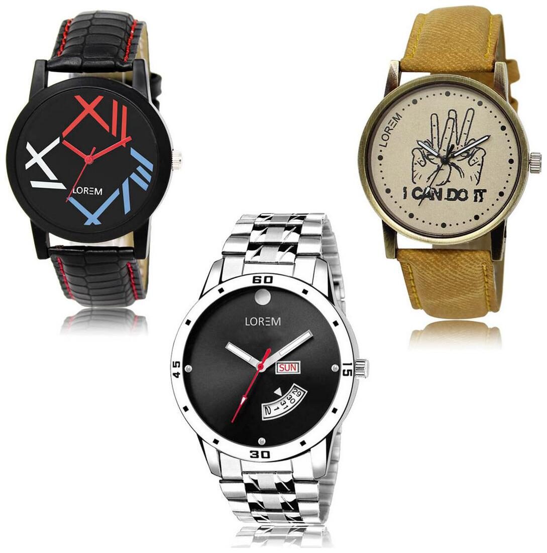 

LOREM LK-12-30-104 Day Date Function New Stylish Precious Design Pack of 3