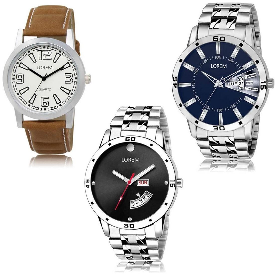 

LOREM LK-15-102-104 Day Date Function New Stylish Precious Design Pack of 3