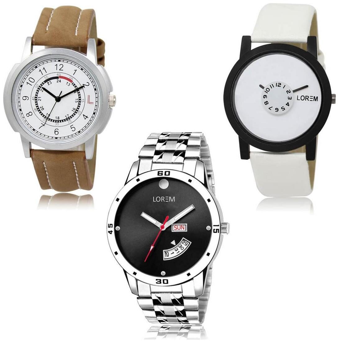 

LOREM LK-17-26-104 Day Date Function New Stylish Precious Design Pack of 3
