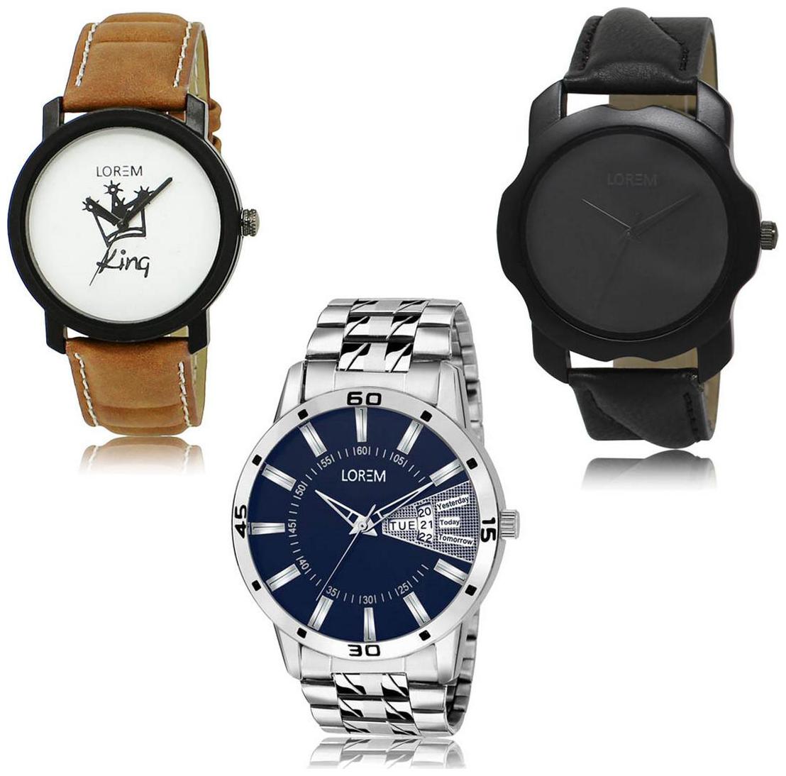 

LOREM LK-18-22-102 Day Date Function New Stylish Precious Design Pack of 3