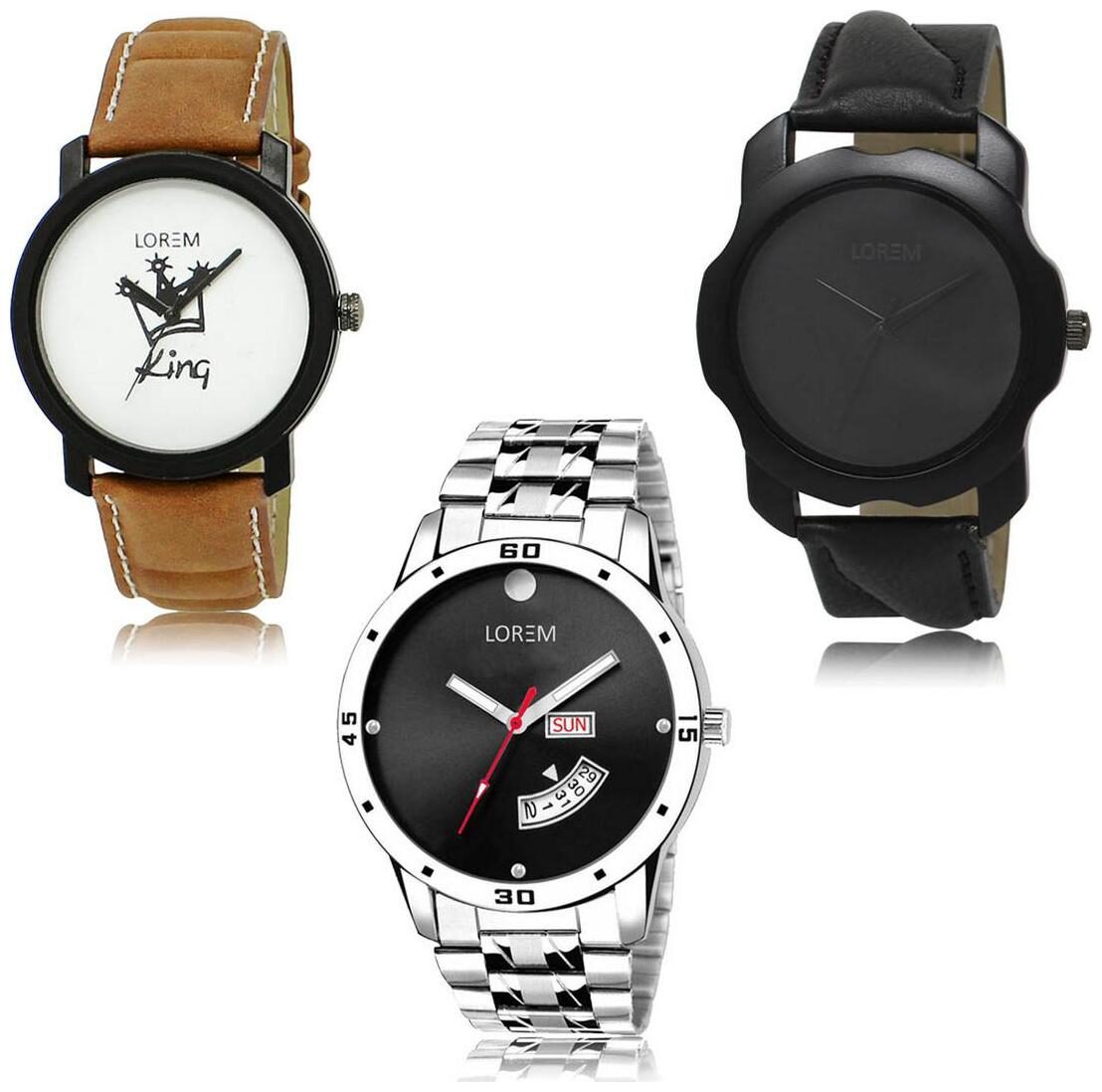 

LOREM LK-18-22-104 Day Date Function New Stylish Precious Design Pack of 3