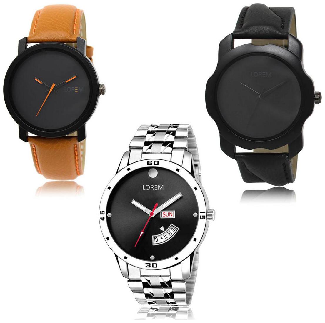 

LOREM LK-20-22-104 Day Date Function New Stylish Precious Design Pack of 3