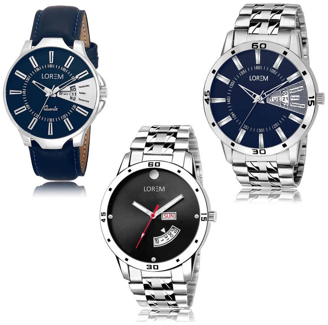 

LOREM LK-23-102-104 Day Date Function New Stylish Precious Design Pack of 3