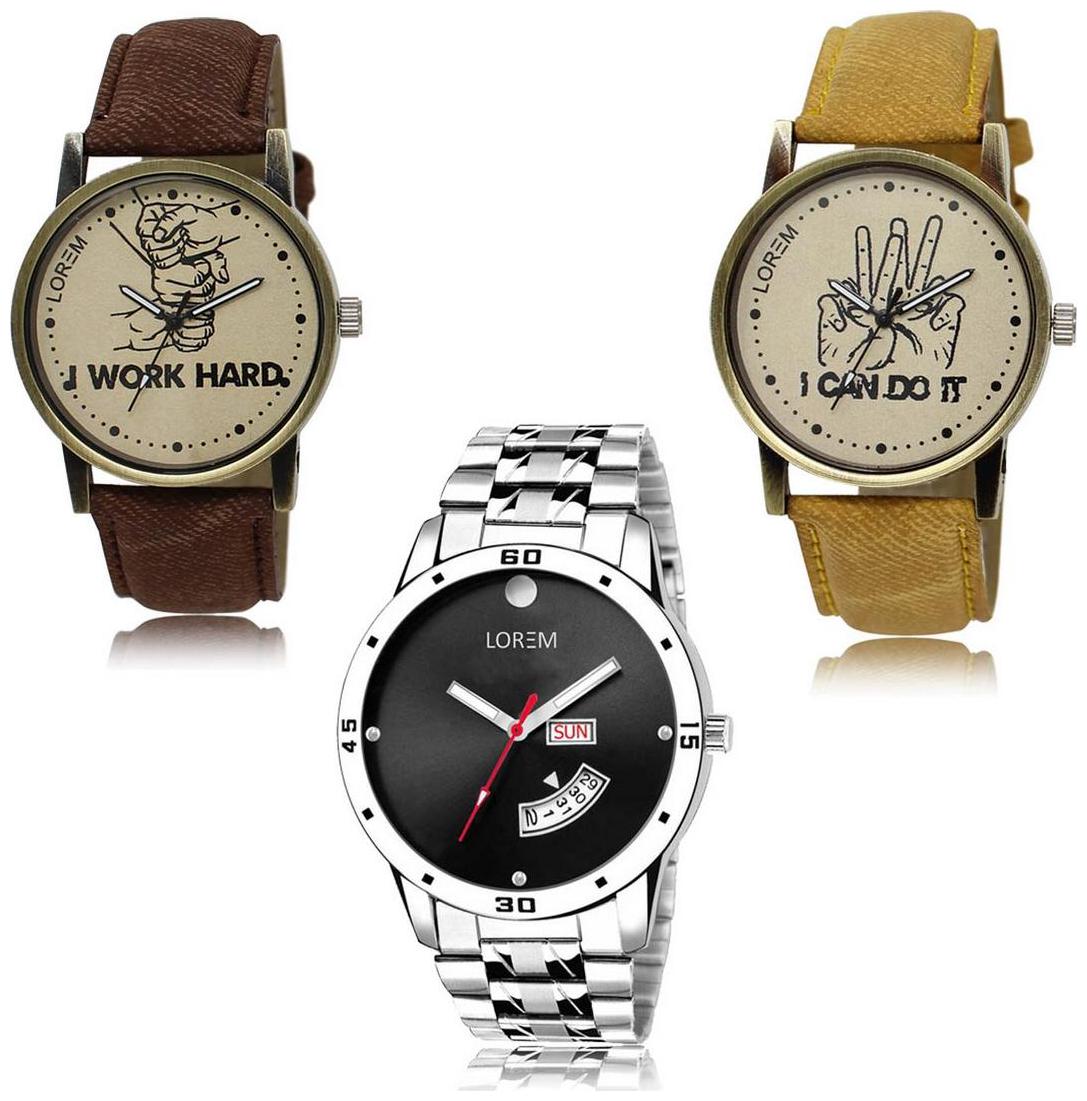 

LOREM LK-29-30-104 Day Date Function New Stylish Precious Design Pack of 3