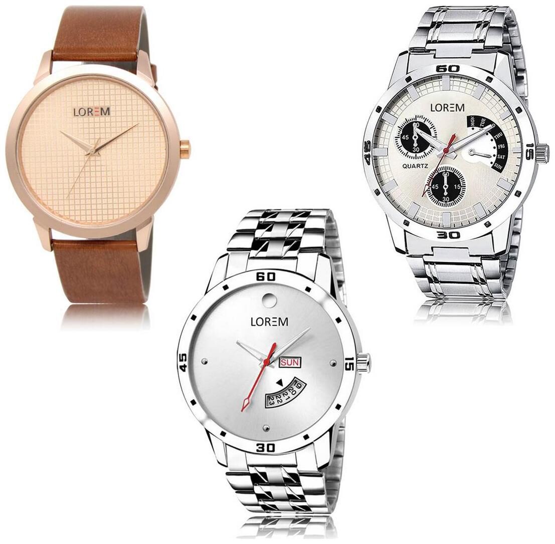

LOREM LK-34-101-103 Day Date Function New Stylish Precious Design Pack of 3