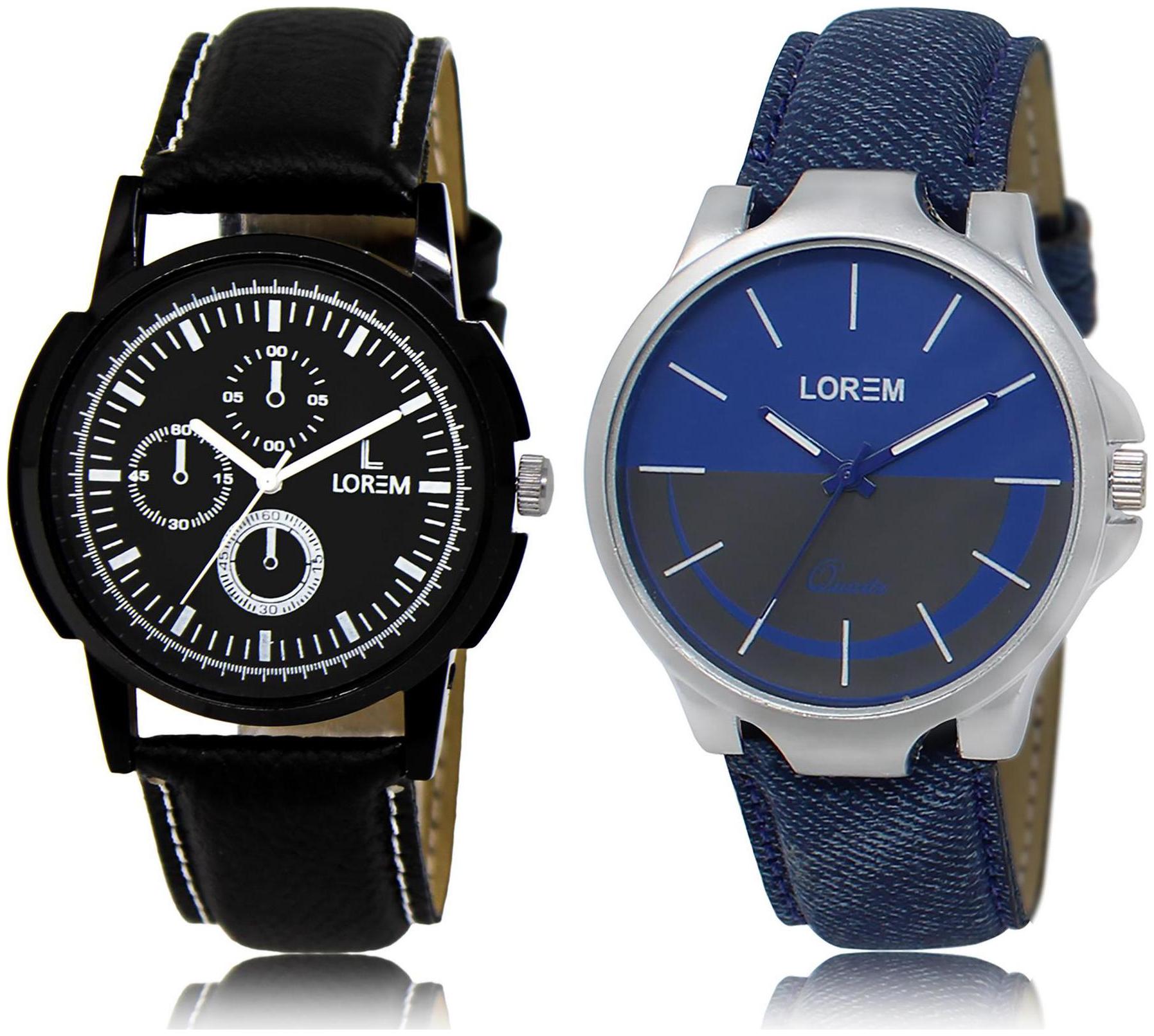 

LOREM LR13-24 Blue Black Round Boy s Leather Wrist Watch