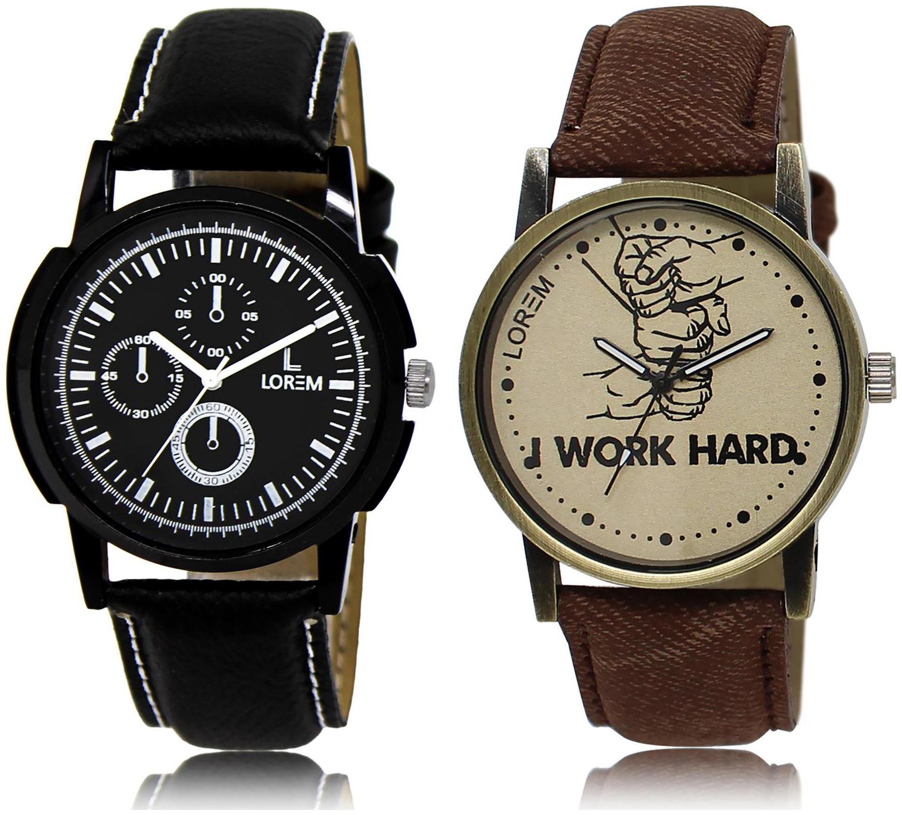 

LOREM LR13-29 Grey Black Round Boy s Leather Wrist Watch