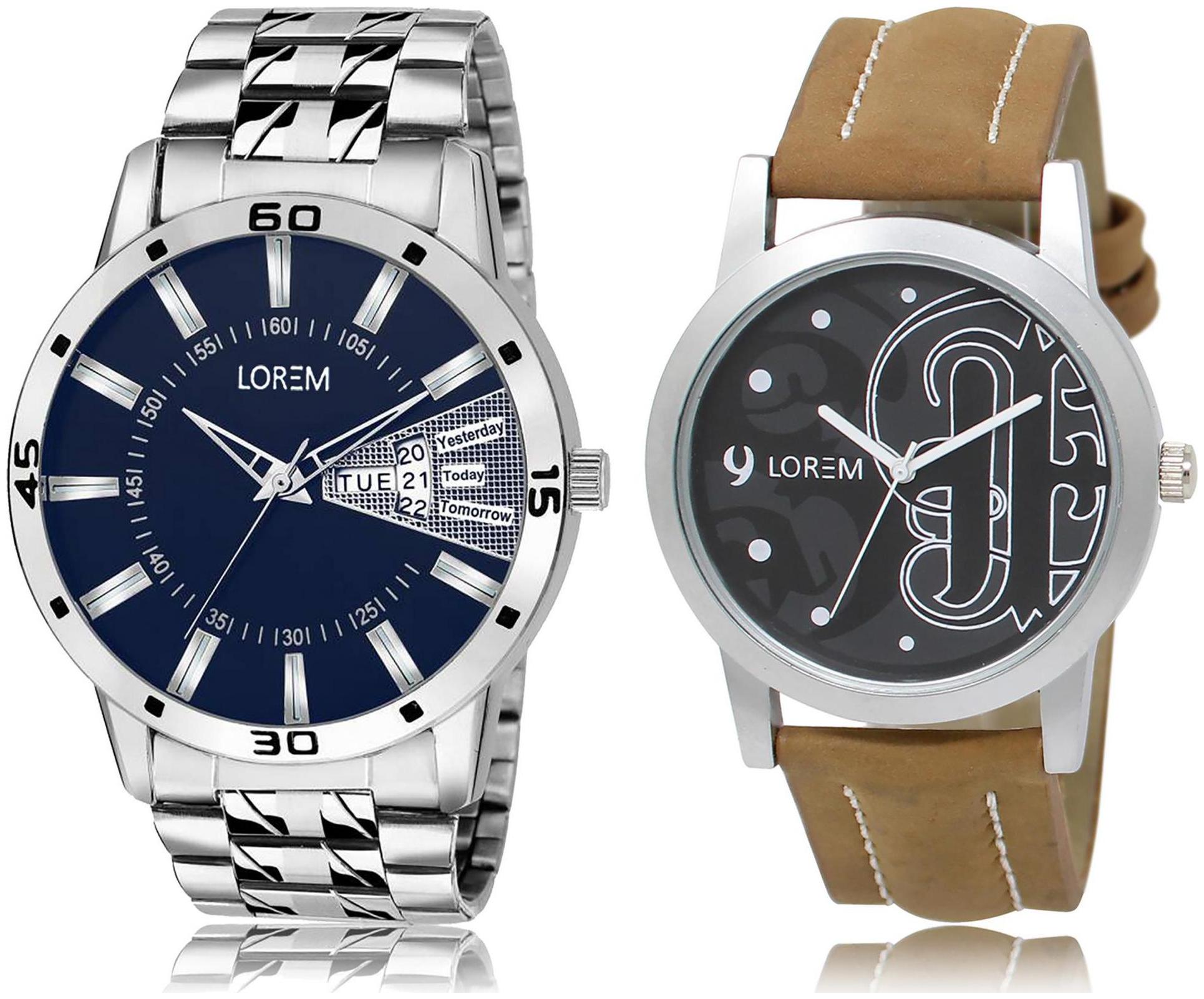 

LOREM LR14-102 Black Blue Round Boy s Leather Metal Bracelet Wrist Watch