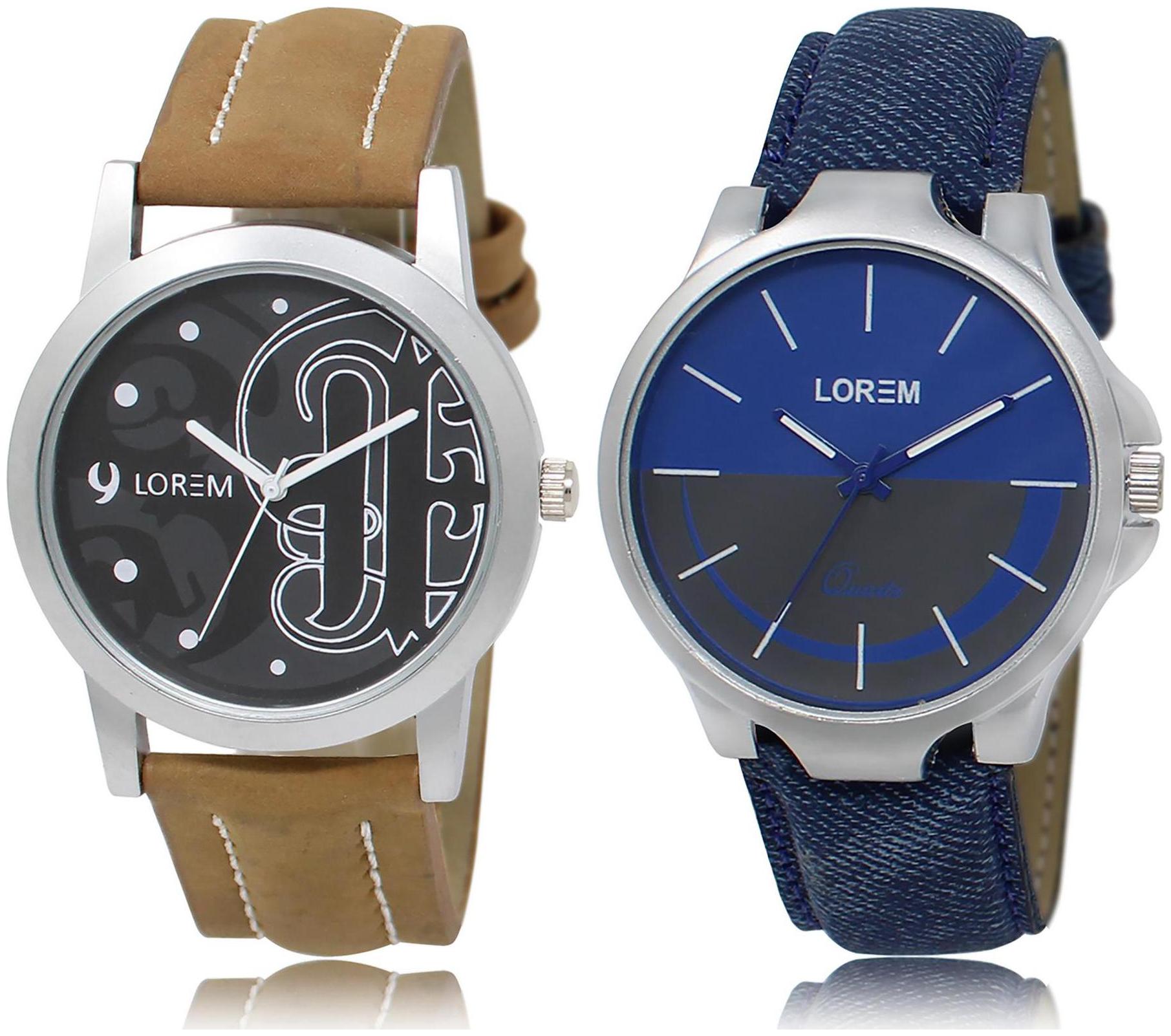 

LOREM LR14-24 Blue Black Round Boy s Leather Wrist Watch