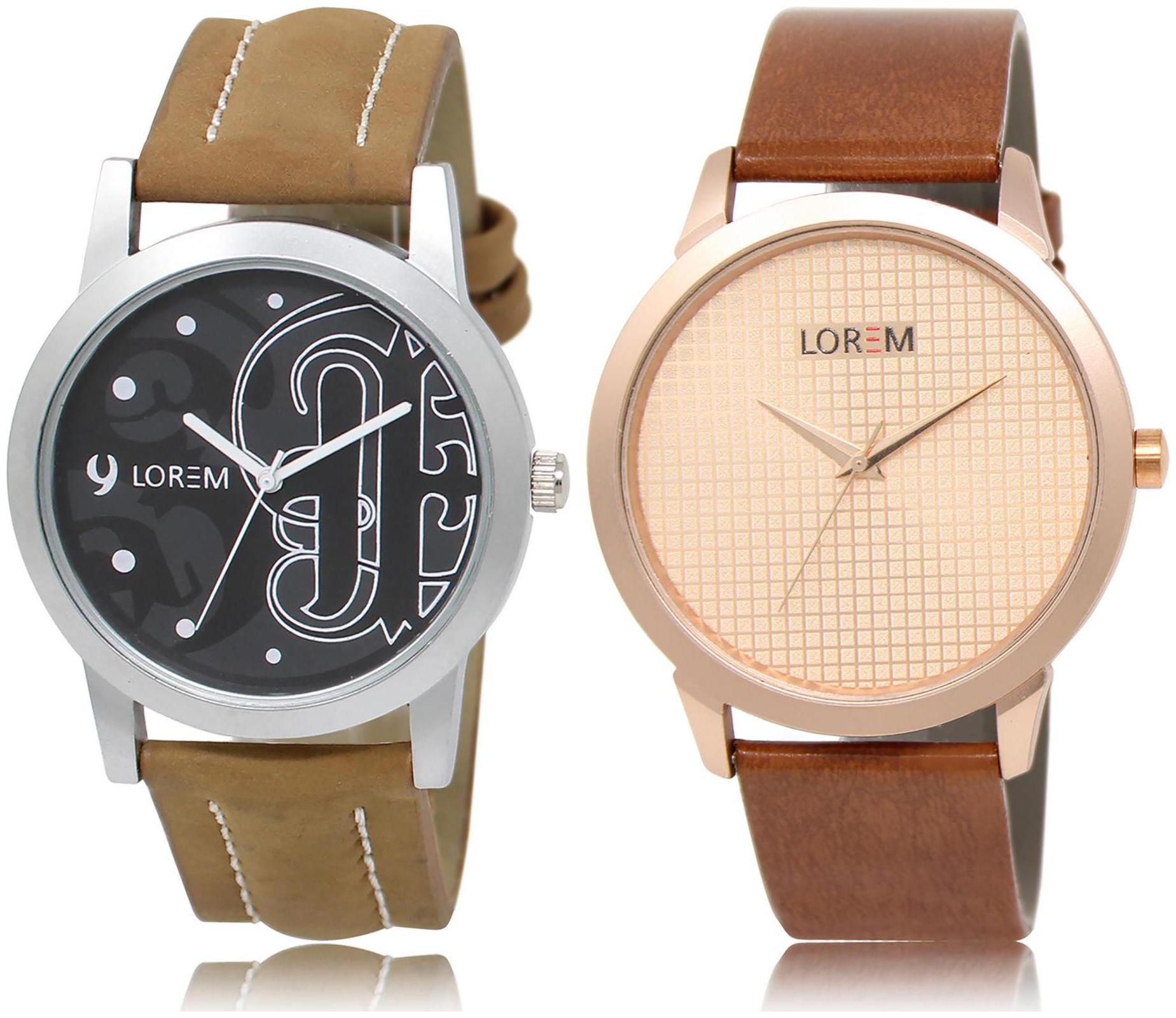 

LOREM LR14-34 Rose Gold Black Round Boy s Leather Wrist Watch