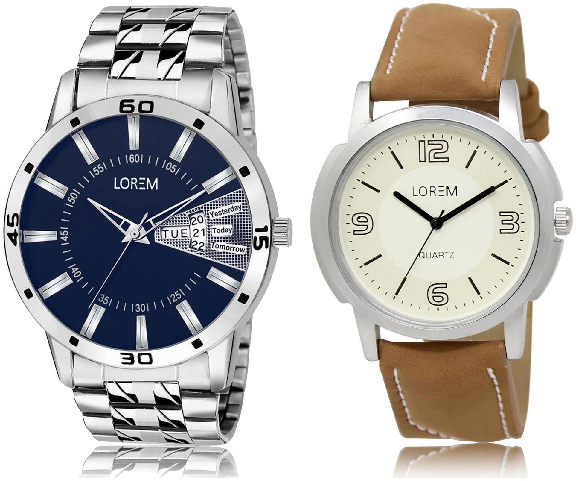 

LOREM LR16-102 White Blue Round Boy s Leather Metal Bracelet Wrist Watch