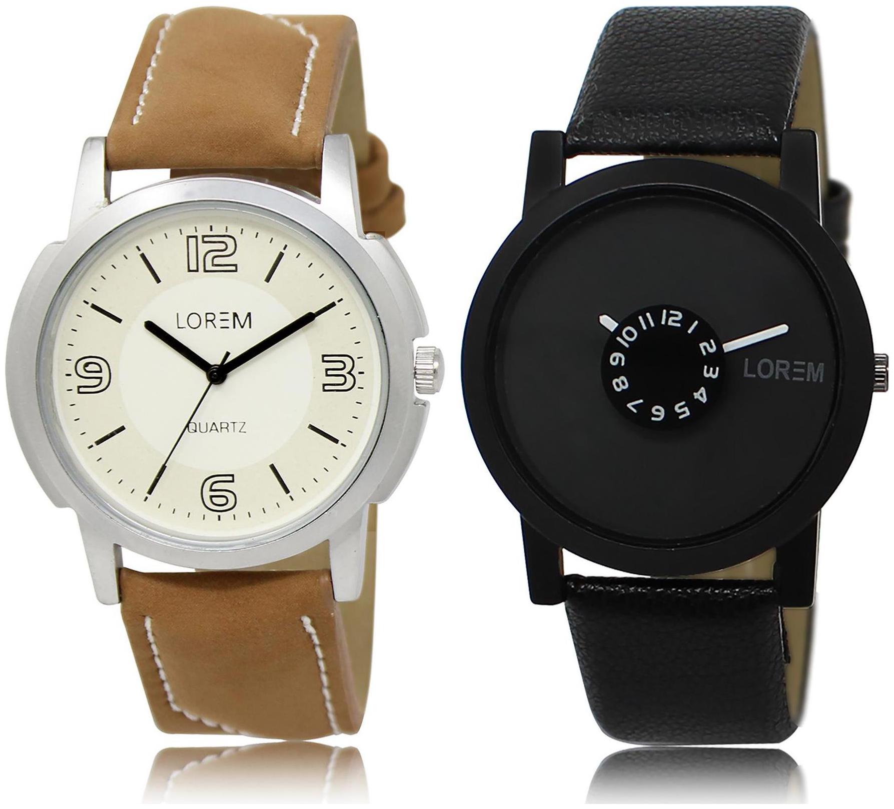 

LOREM LR16-25 Black White Round Boy s Leather Wrist Watch
