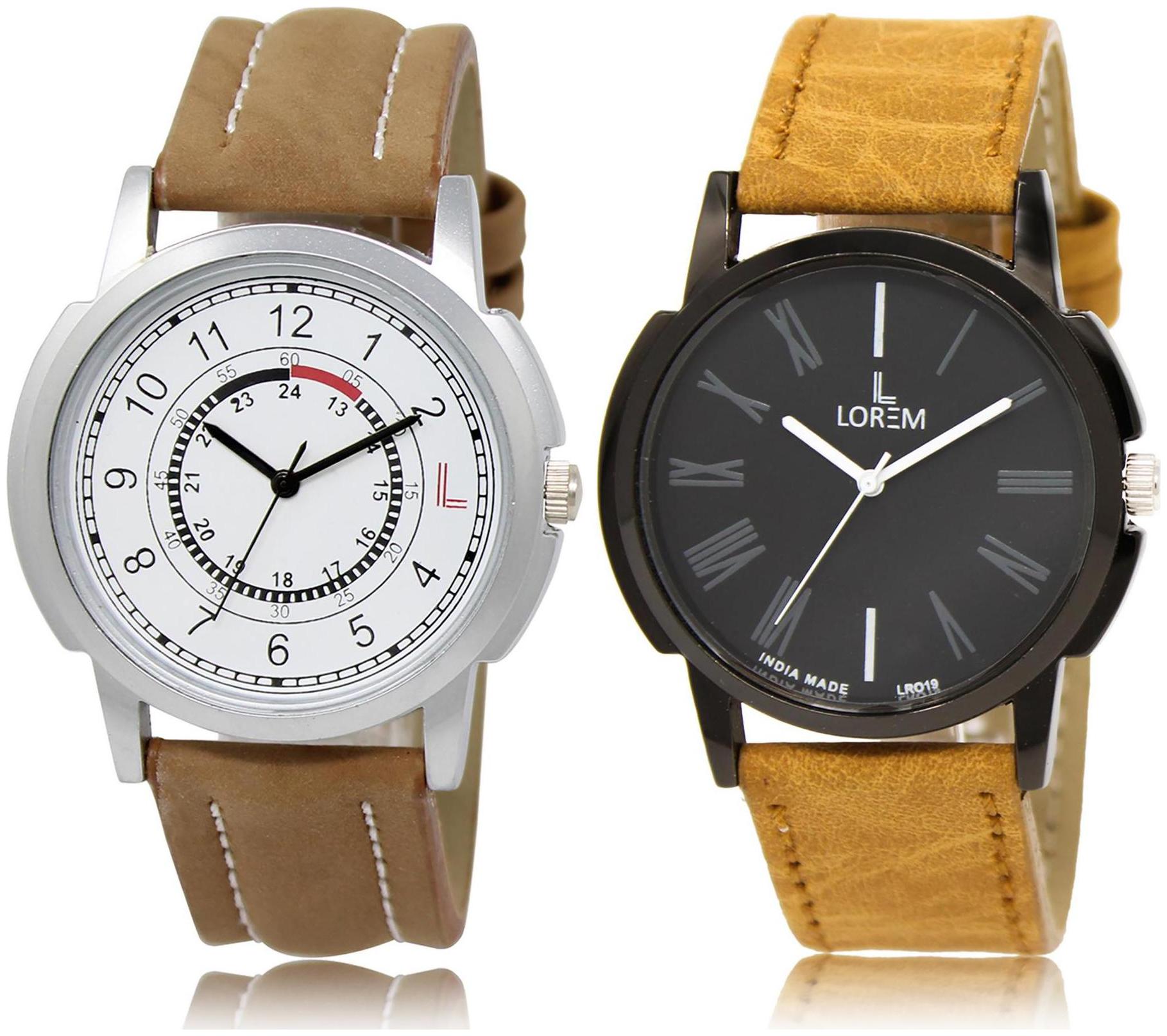 

LOREM LR17-19 Black White Round Boy s Leather Wrist Watch