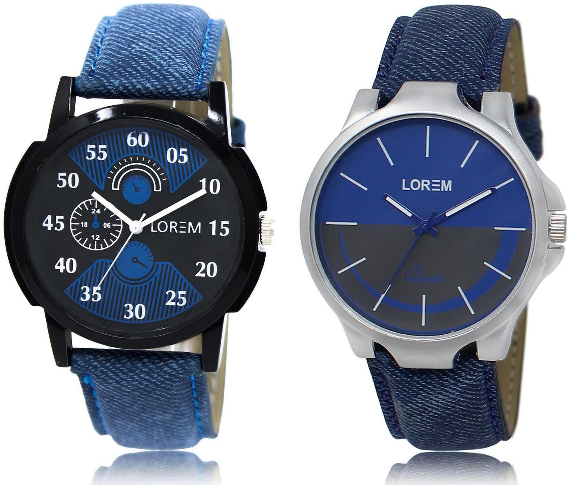 

LOREM LR2-24 Blue Black Round Boy s Leather Wrist Watch